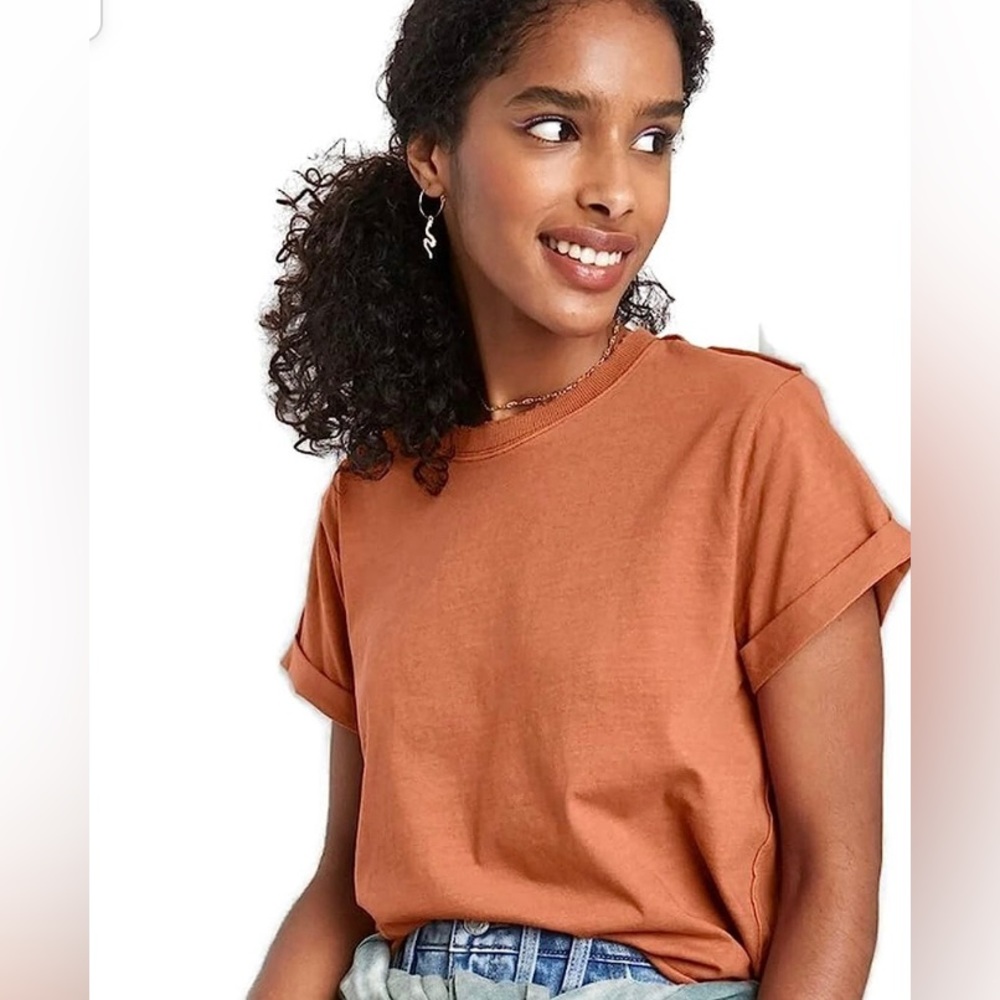4/$25 Wild Fable Women's Short Sleeve Roll Cuff Boxy T-Shirt, Rust Medium
